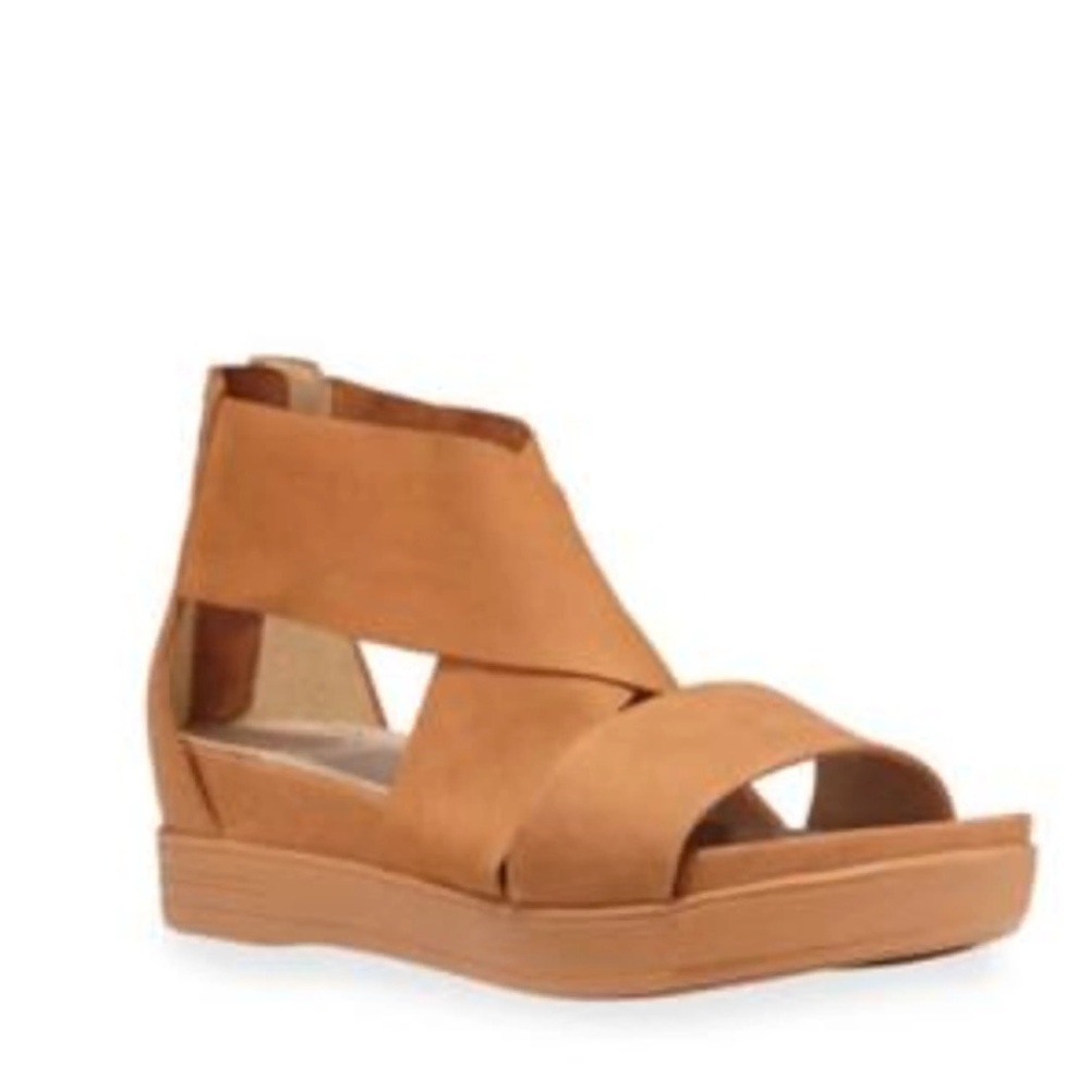 Eileen Fisher Sport Nubuck Leather Zip Sandal Women’s Size 9.5 Shoes Tan Caramel